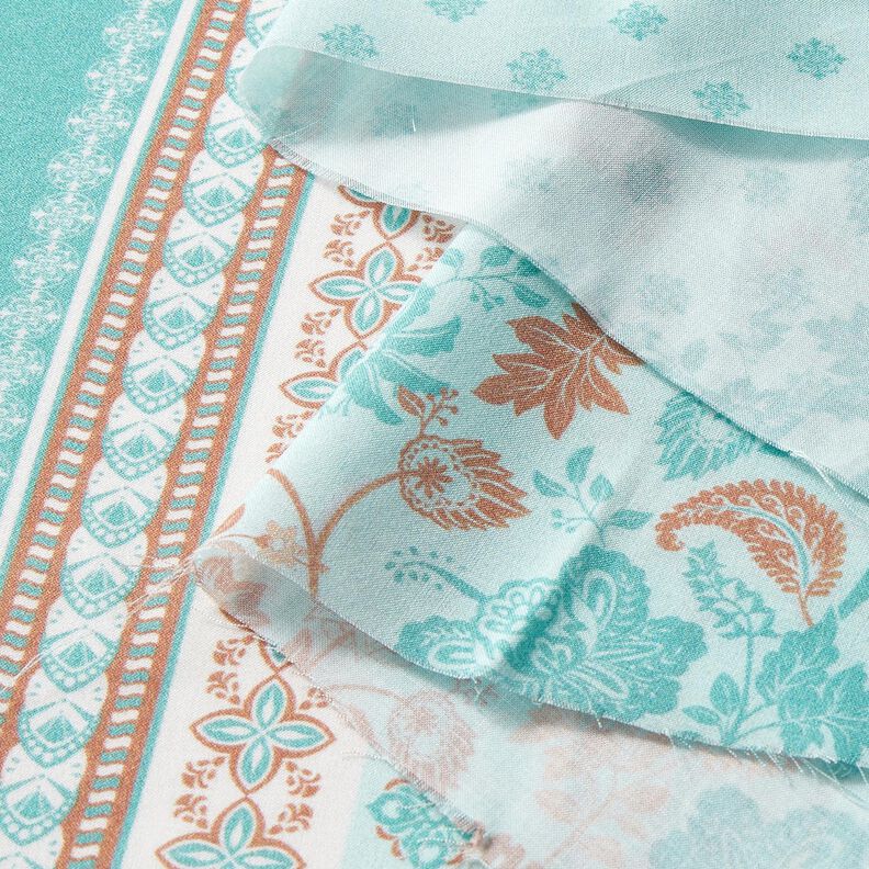 Viscose Voile Paisley floral border design – blue, image number 7