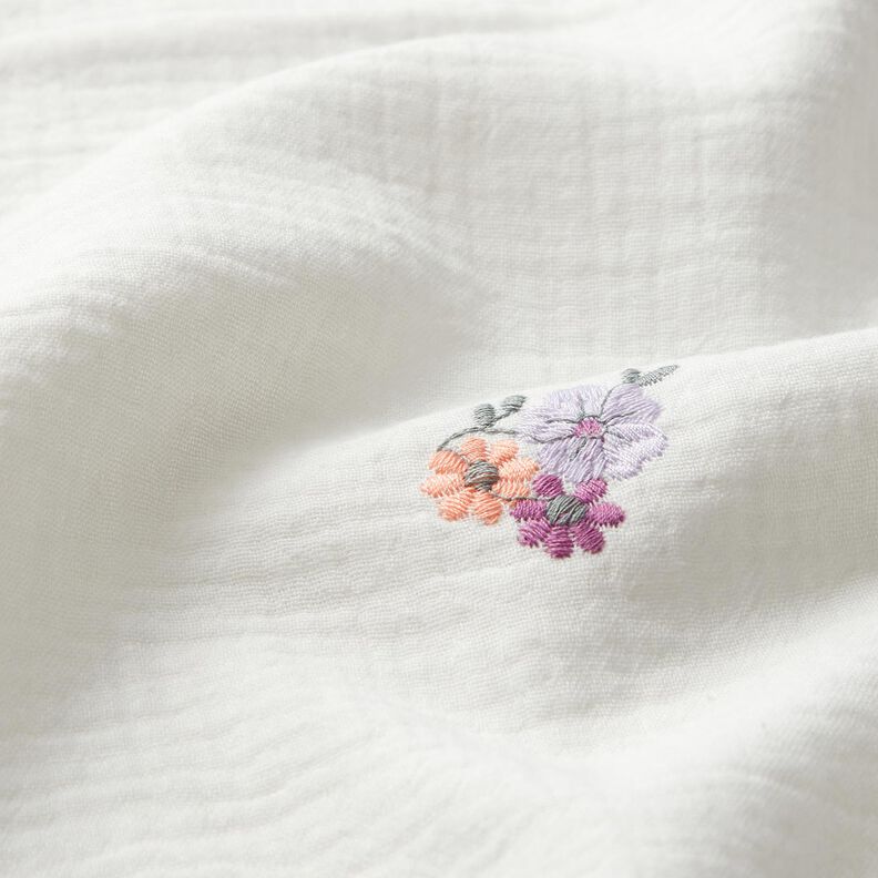 Double Gauze/Muslin embroidered flowers | Poppy Fabrics – white,  image number 6