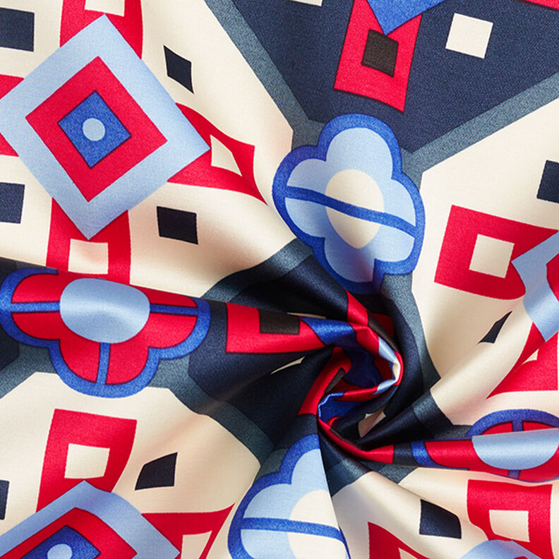 Retro Pattern Cotton Viscose Blend – blue/red,  image number 3