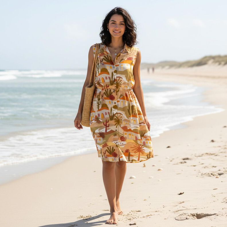 Viscose Poplin Landscape &ndash; almond/yellow olive,  image number 5