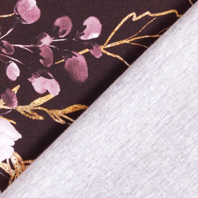 Cotton Jersey Border Fabric Flowers in gold glitter | Glitzerpüppi – burgundy/pastel mauve, image number 4