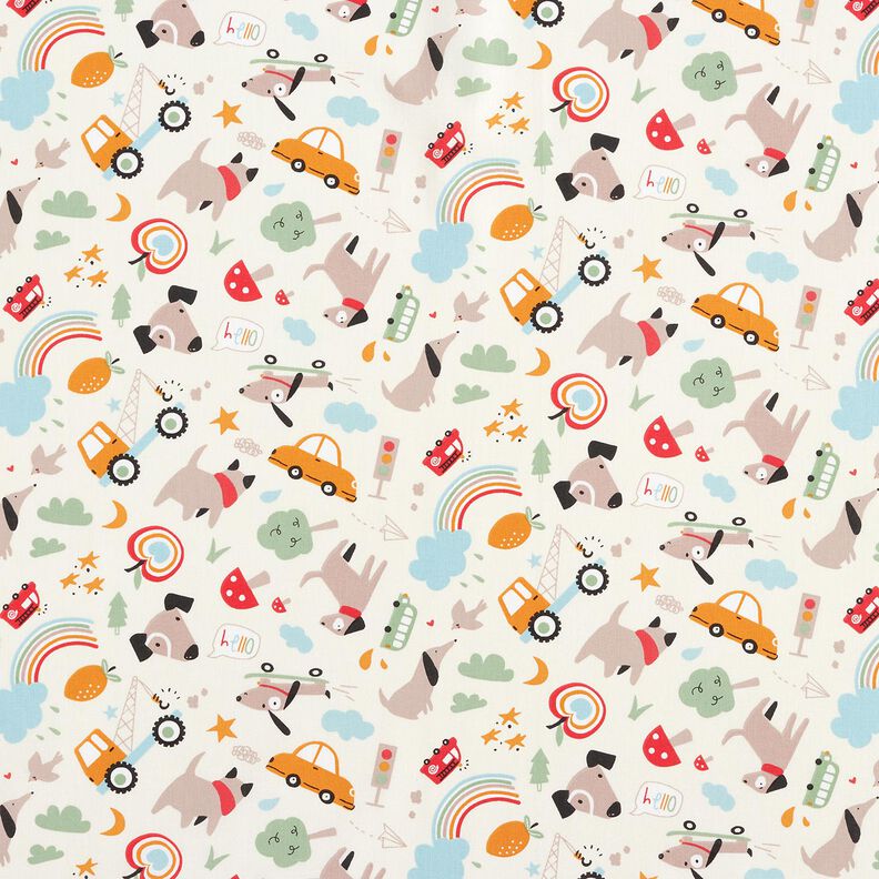 Cotton Poplin Dogs on the move– offwhite,  image number 1
