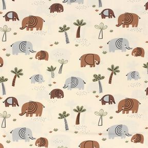 Cotton Jersey jungle elephants – offwhite/reed, 