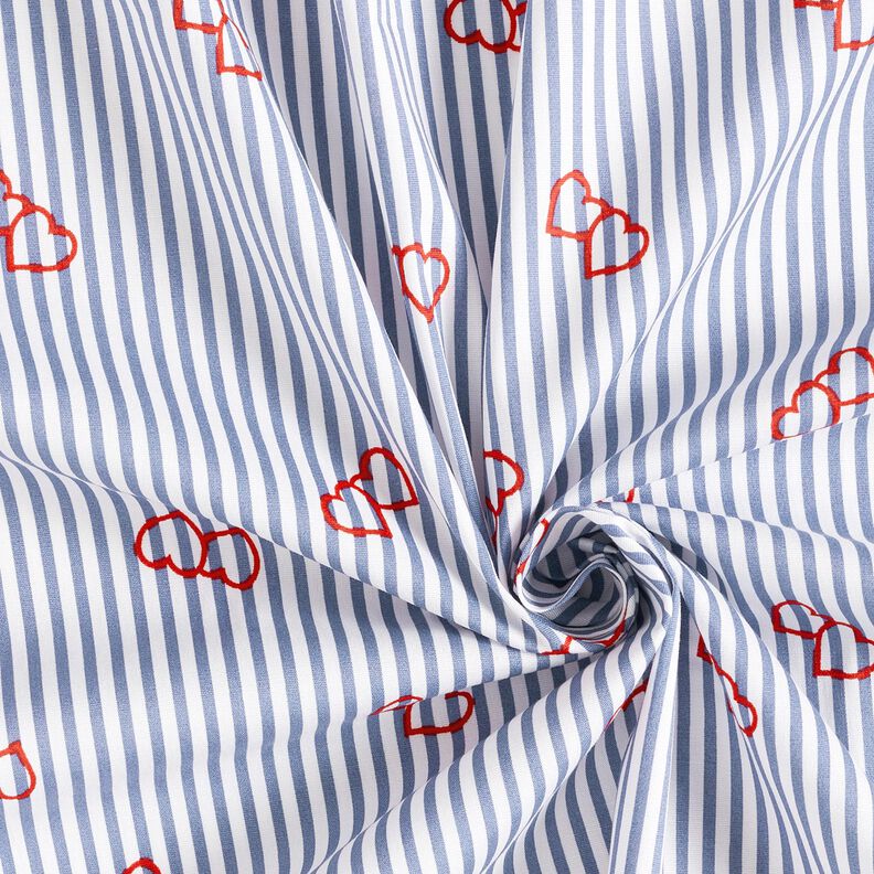 Stretch Poplin stripes and hearts – white/indigo, image number 3