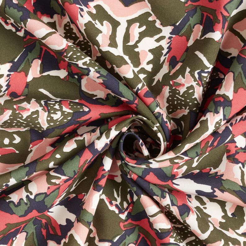 viscose fabric abstract sea of flowers – pale berry/dark pine,  image number 3