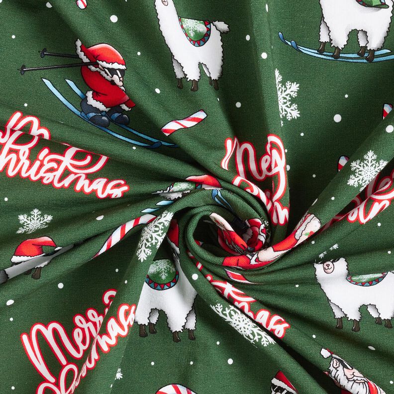 French Terry Santa Claus and Llama | Glitzerpüppi – fir green/chili,  image number 3
