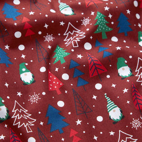 Cotton Poplin Gnomes and fir trees – dark red, 