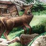 Decorative Panel Tapestry Fabric Deer and Mountain Hut – brown/green,  thumbnail number 2