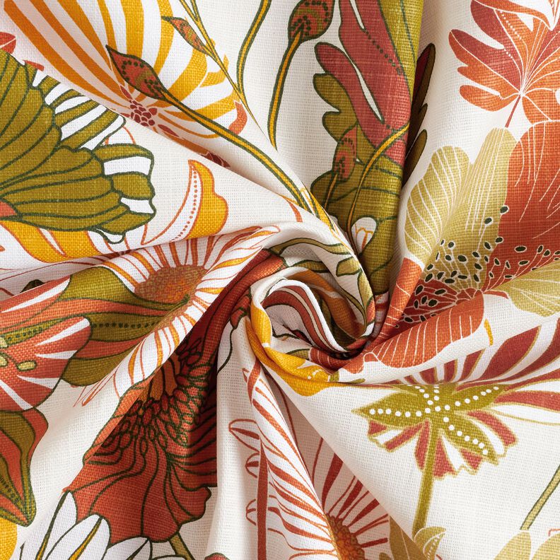 Decor Fabric Panama colourful flowers – cream/terracotta,  image number 3