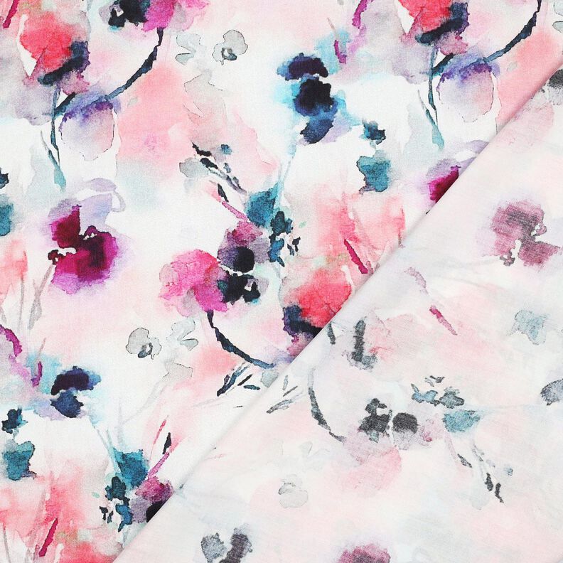 viscose fabric abstract watercolor flowers digital print – light pink/turquoise,  image number 4