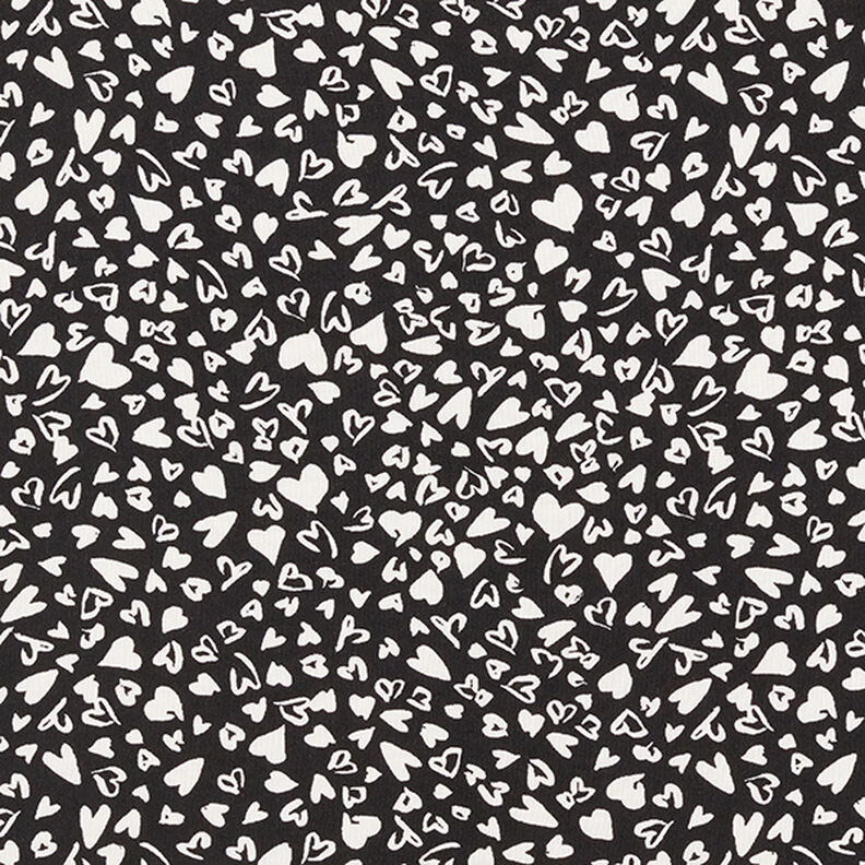 Hearts viscose fabric – black/white,  image number 1