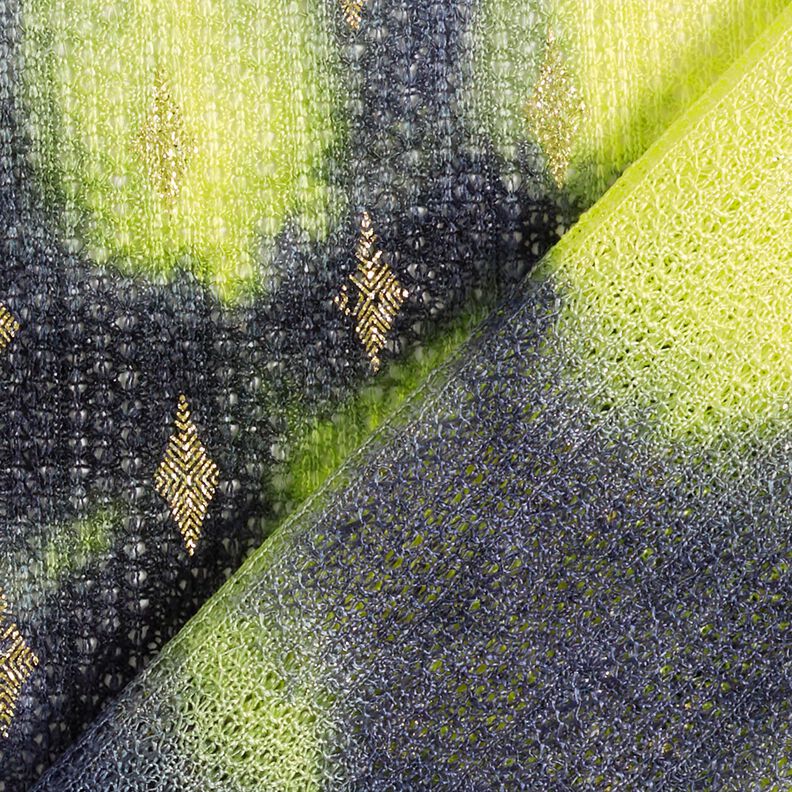 Batik and gold diamonds knitted lace – navy blue/neon yellow,  image number 4