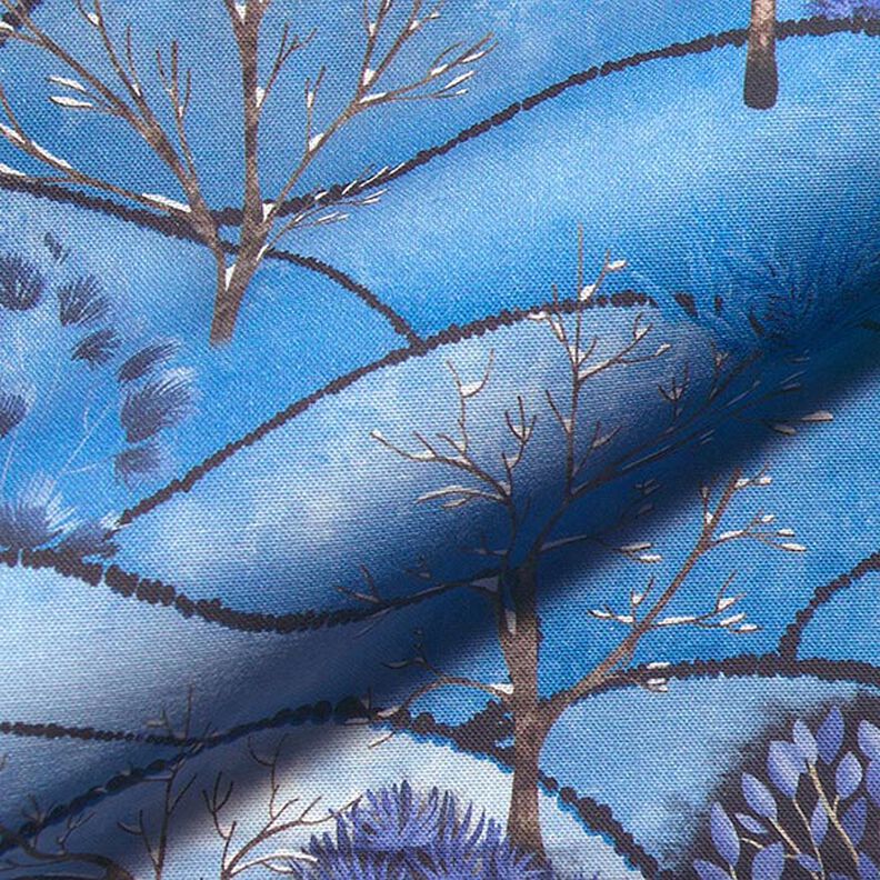 Winter Landscape Digital Print Half Panama Decor Fabric – light blue/midnight blue,  image number 2