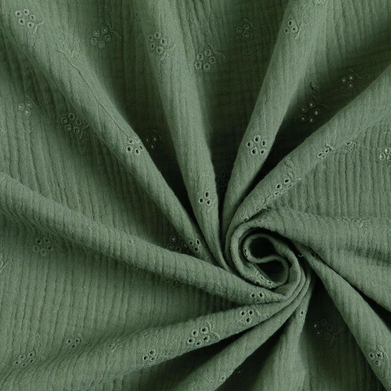 Double Gauze/Muslin Broderie Anglaise flower tendrils – dark green,  image number 3