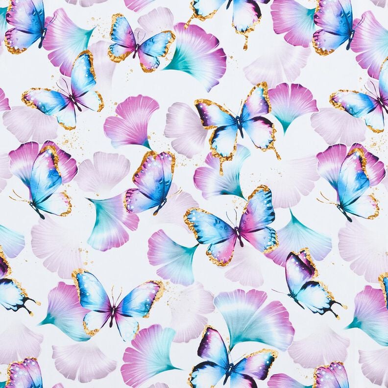 Cotton Jersey Ginkgo Butterflies | Glitzerpüppi  – white,  image number 1