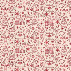 Cotton Cretonne graphic-art Christmas motifs – natural/carmine, 