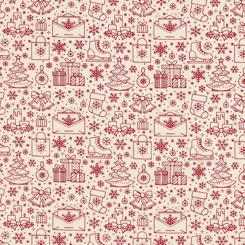 Cotton Cretonne graphic-art Christmas motifs – natural/carmine,  image number 1