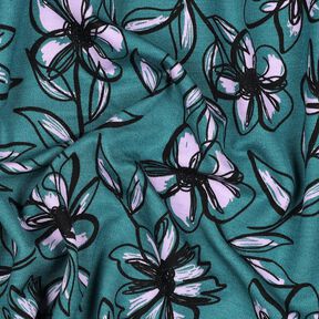 Ponte Roma Jersey Flowers – petrol/mauve, 