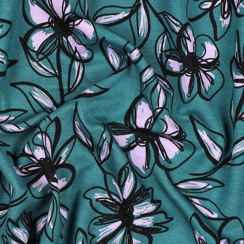 Ponte Roma Jersey Flowers – petrol/mauve,  image number 2