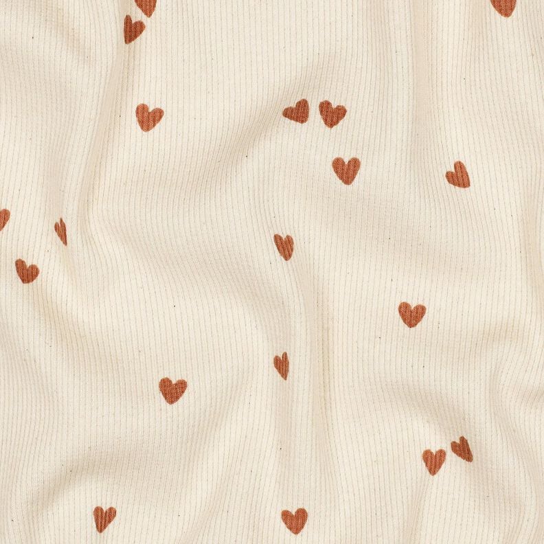 Ribbed Jersey Scattered Hearts | Poppy Fabrics – light beige/brown, image number 2