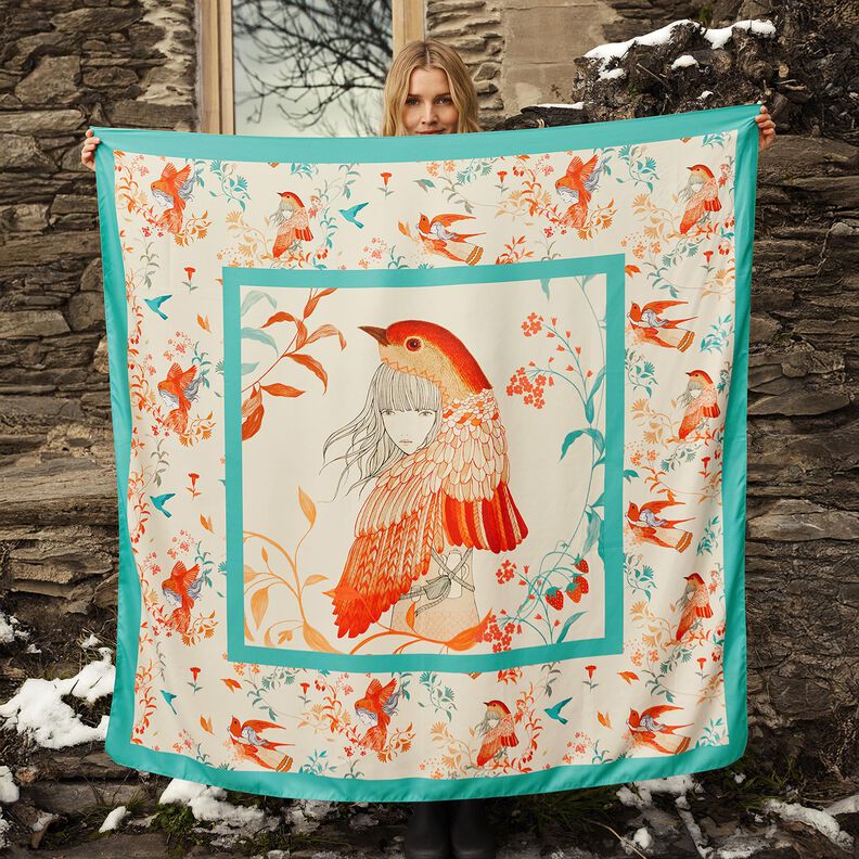 Satin panel birds and fairies | Katia Fabrics – aqua blue/cream, image number 5