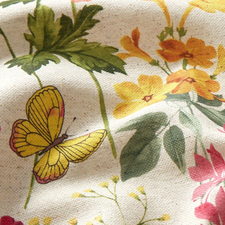 Decor Fabric Half Panama Meadow flowers – natural/raspberry,  image number 6