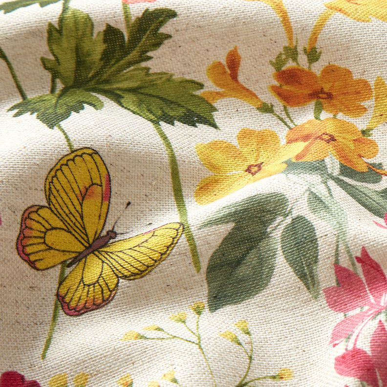 Decor Fabric Half Panama Meadow flowers – natural/raspberry, image number 6