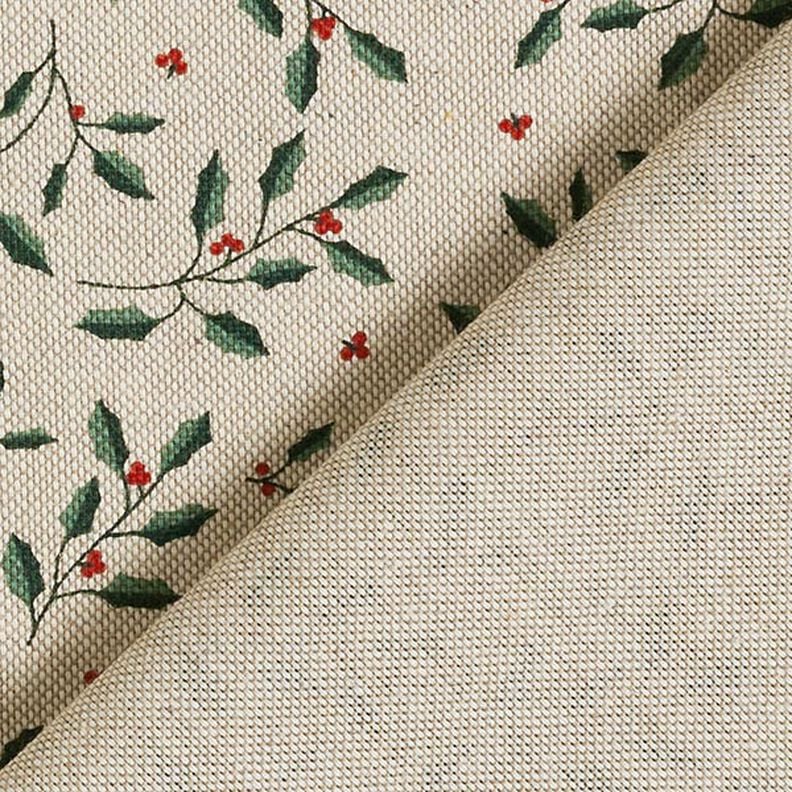 Decor Fabric Half Panama Christmas branch – natural/fir green, image number 4