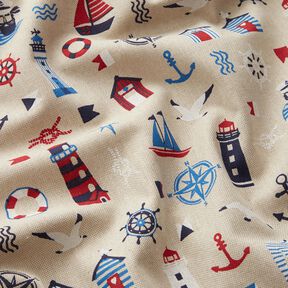 Decor Fabric Half Panama maritime classics – natural/navy blue, 