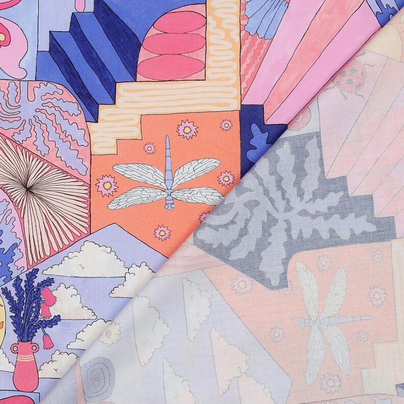 Cotton Poplin Little Creatures Digital Print | Nerida Hansen – coral/blue lilac,  image number 4