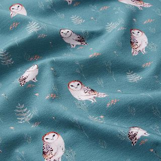 Cotton Jersey Owls in the Woods Digital Print – petrol, 