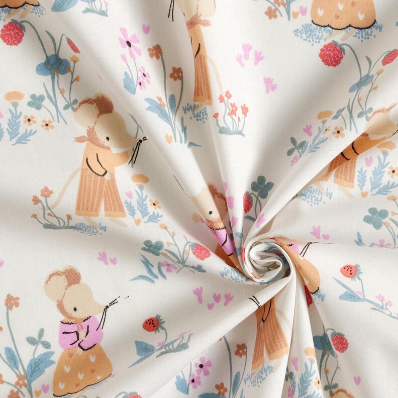 Cotton Poplin Mice in the Strawberry Meadow – white/pink,  image number 3