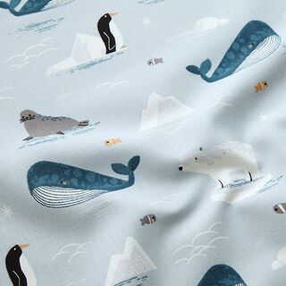 Decor Fabric Half Panama Animals in the Ice – baby blue/white, 