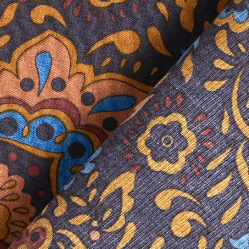 Shirting Fabric retro flowers and paisley pattern – midnight blue/caramel,  image number 4