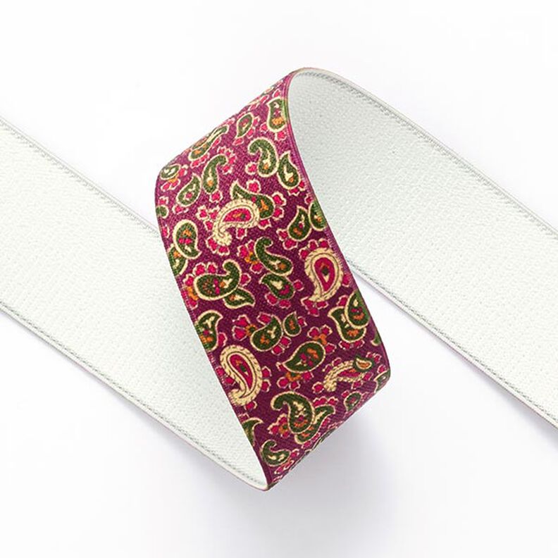 Paisley Elastic [ 3,5 cm ] – raspberry/green,  image number 2