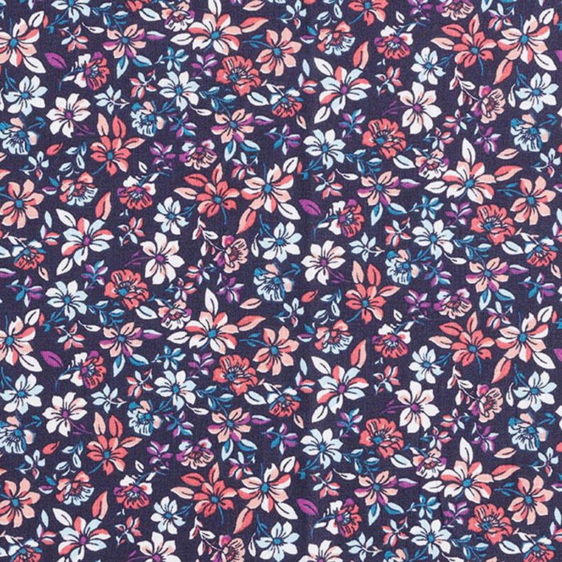 Cotton Cretonne small flowers – lobster/navy blue,  image number 1