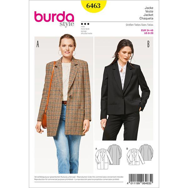 Wide Cut Jacket | Blazer, Burda 6463 | 34 - 46,  image number 1