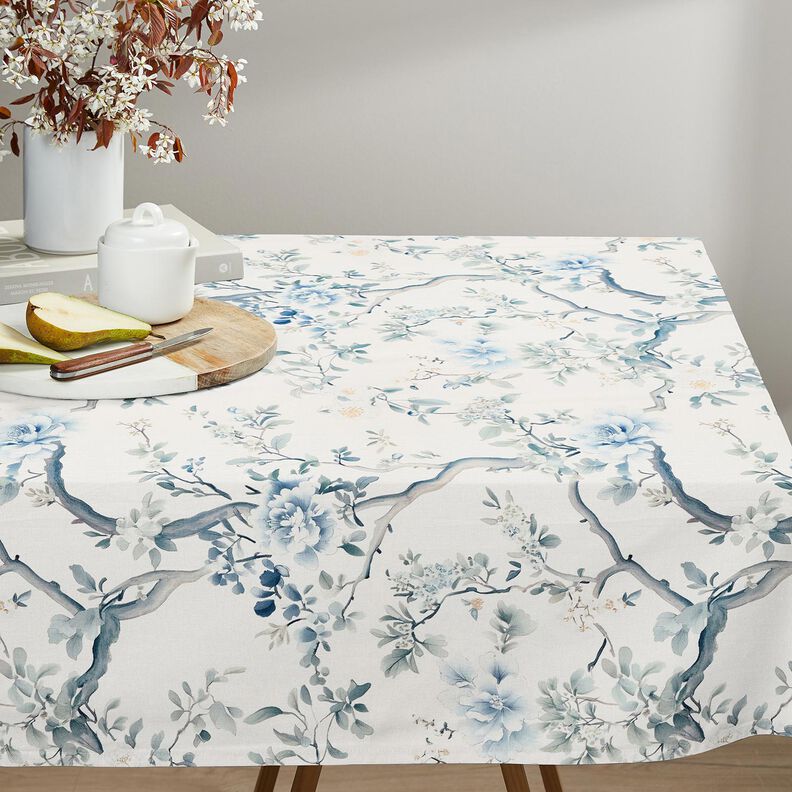 Decor Fabric Half Panama painted branches – white/blue grey, image number 8