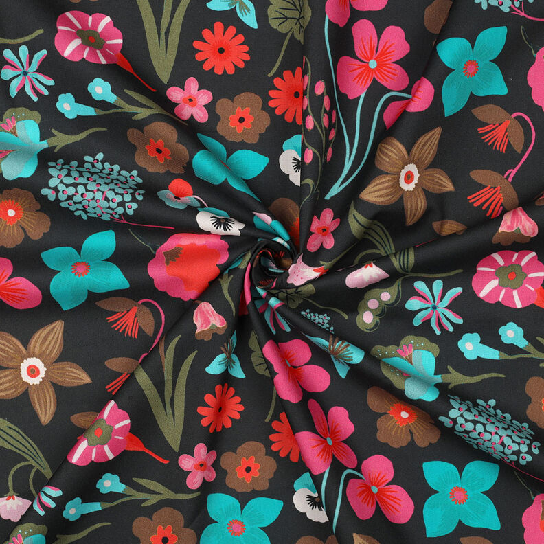 Cotton Poplin Meadow Flower Digital Print | Nerida Hansen – black/turquoise,  image number 3