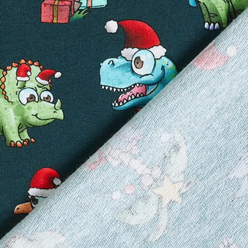 French Terry Christmas dinosaurs under palm trees | Glitzerpüppi – petrol/light green, image number 4