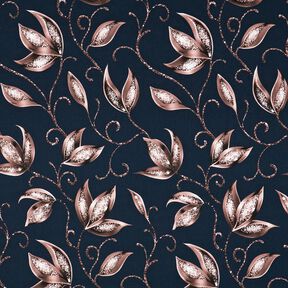 Cotton Jersey sparkling leaves | Glitzerpüppi – midnight blue/dark dusky pink, 