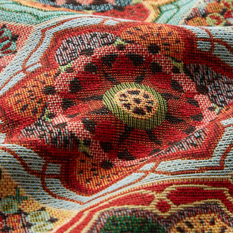 Decor Fabric Tapestry Fabric flower tiles – sky blue/carmine,  image number 2