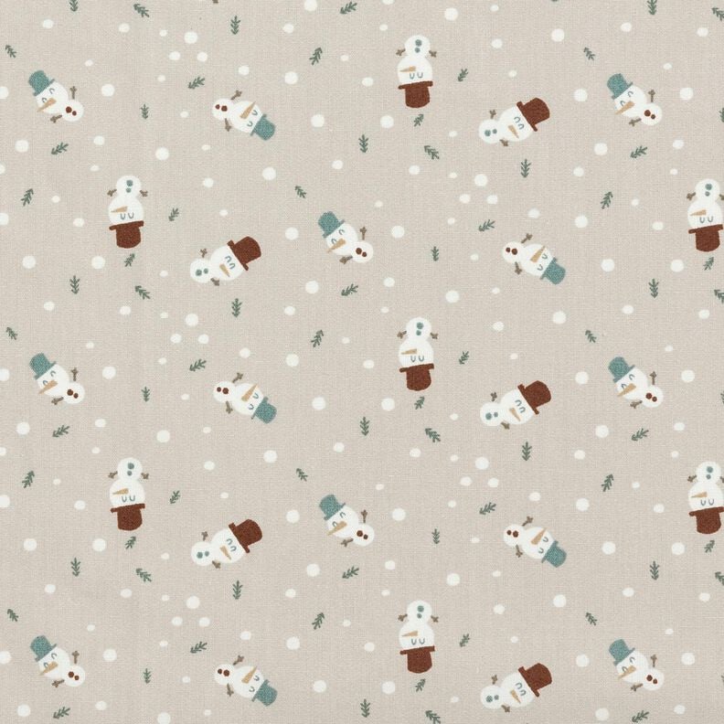 Cotton Poplin cute snowmen – light taupe, image number 1