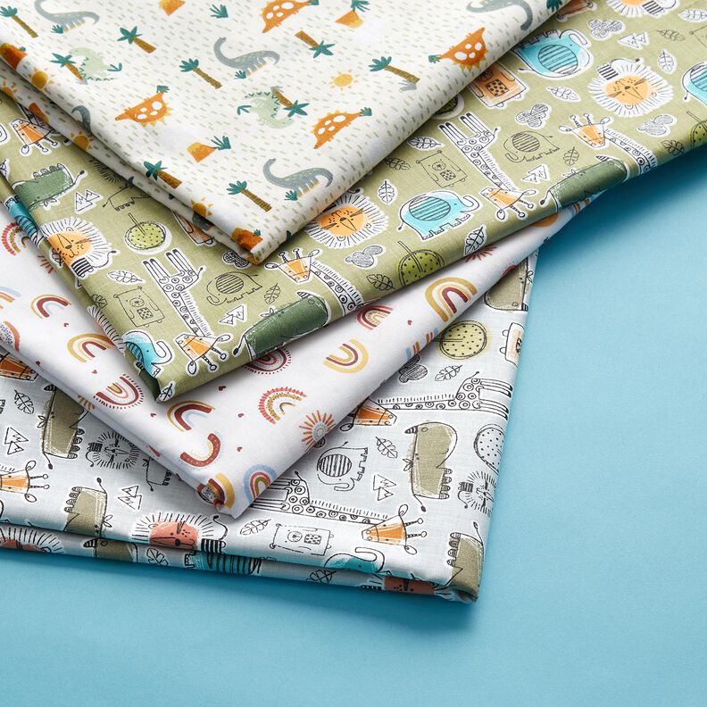 Cotton Cretonne Dinosaurs and palms – offwhite/pale mint,  image number 5