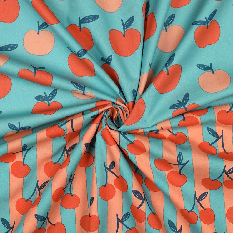 Cotton Poplin large apples | Poppy Fabrics – aqua blue/salmon, image number 3