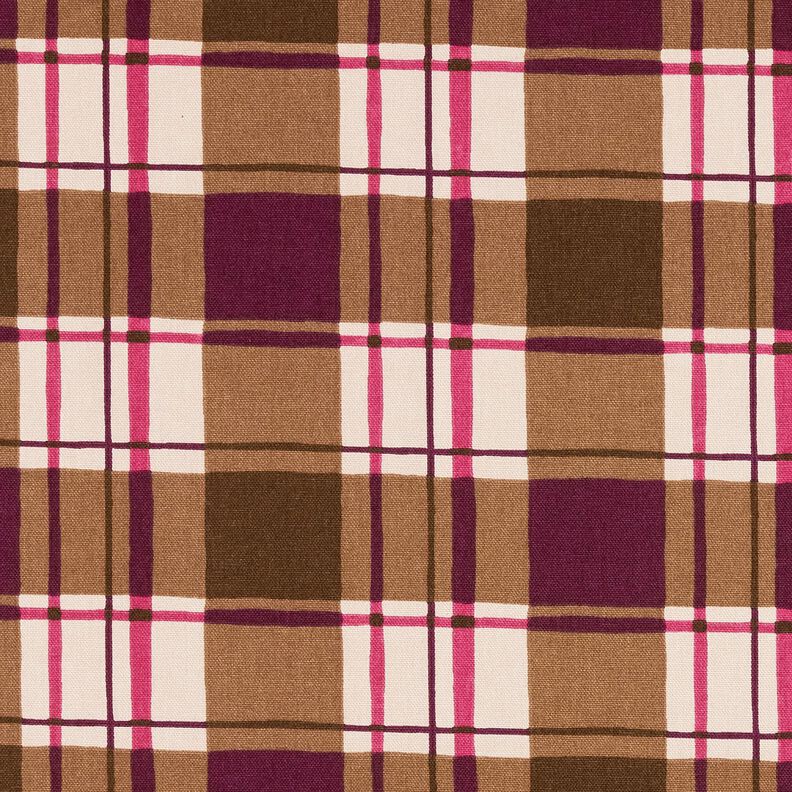 Decor Fabric Half Panama colourful check – mocca/grape, image number 1