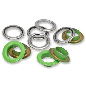Eyelets with washers [15 pieces | Ø 14 mm] | Prym – light green/metallic silver, 