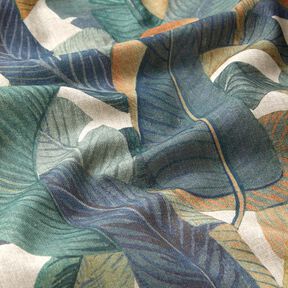 Decor Fabric Half Panama Banana Leaves – blue grey/light taupe, 