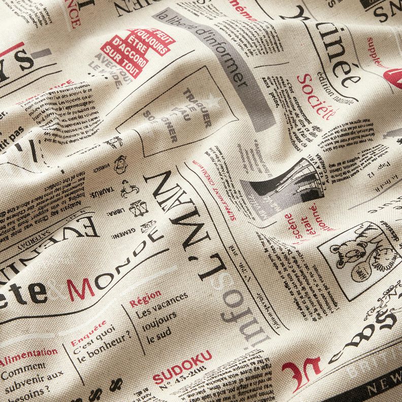 Decor Fabric Half Panama international newspaper – natural/black,  image number 2