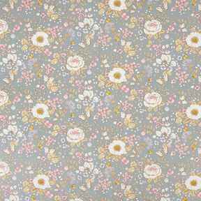 Decor Fabric Half Panama Flower Garden – dove blue/pink, 